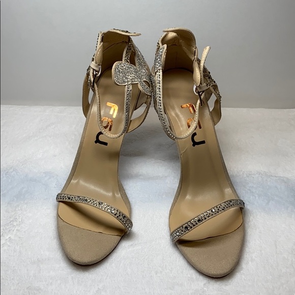 Champagne Rhinestones Ankle Strap Stiletto Heels - Picture 6 of 9